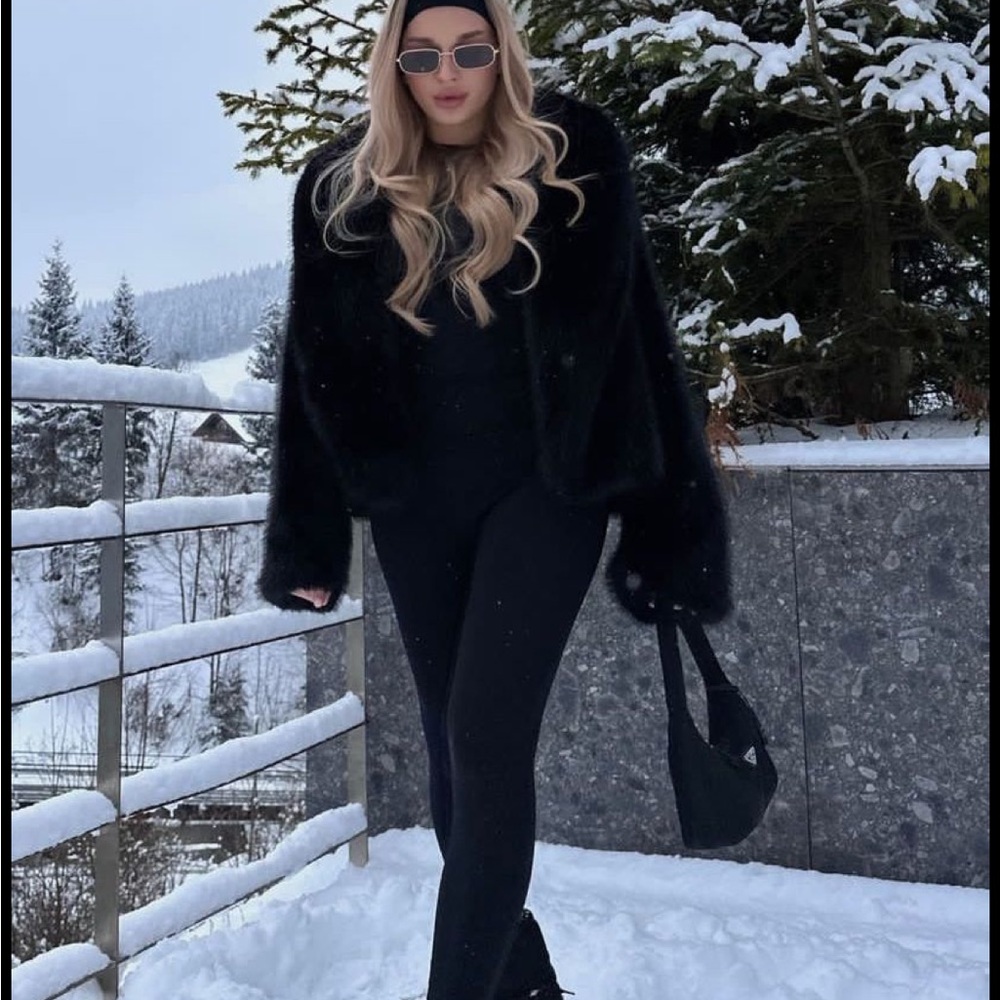 Elegant Black Faux Fur Coat women collared jacket - Picture 2 of 7